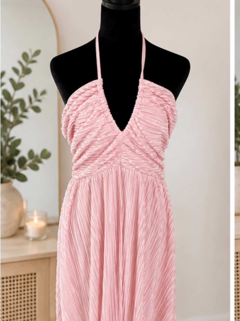 Pink Plunging Halter Maxi Dress